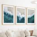 Turquoise Wave on the Sandy Beach Prints. Aerial Photography by Wall Art Set