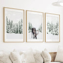Nordic Winter Wall Art Set of 3. Snowy Forest and Moose by Wall Art Set