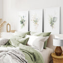 Green Watercolor Botanical Herbal Wall Art Set of 3 Prints