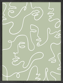 Green abstract faces