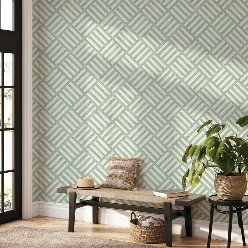 Green Geometric Stripes Pattern Peel and Stick Wallpaper