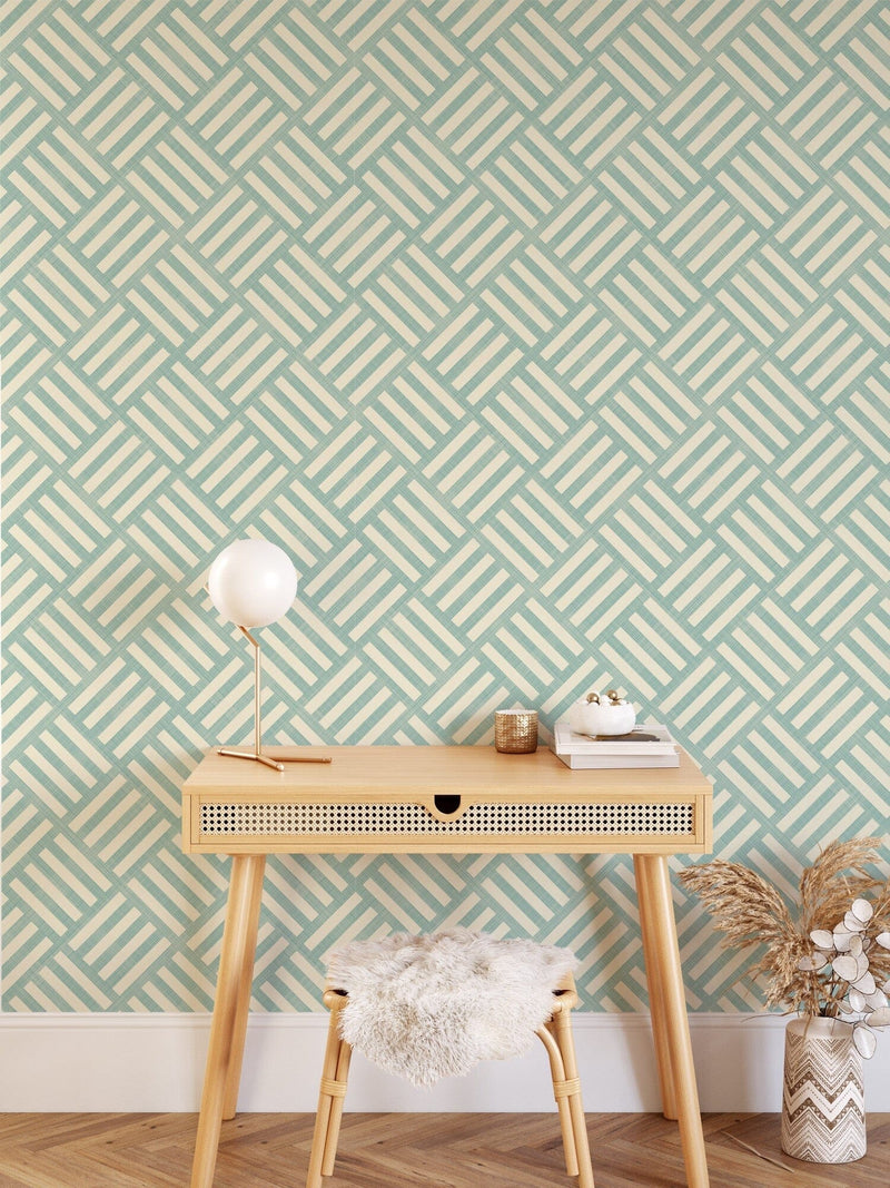 Green Geometric Stripes Pattern Peel and Stick Wallpaper