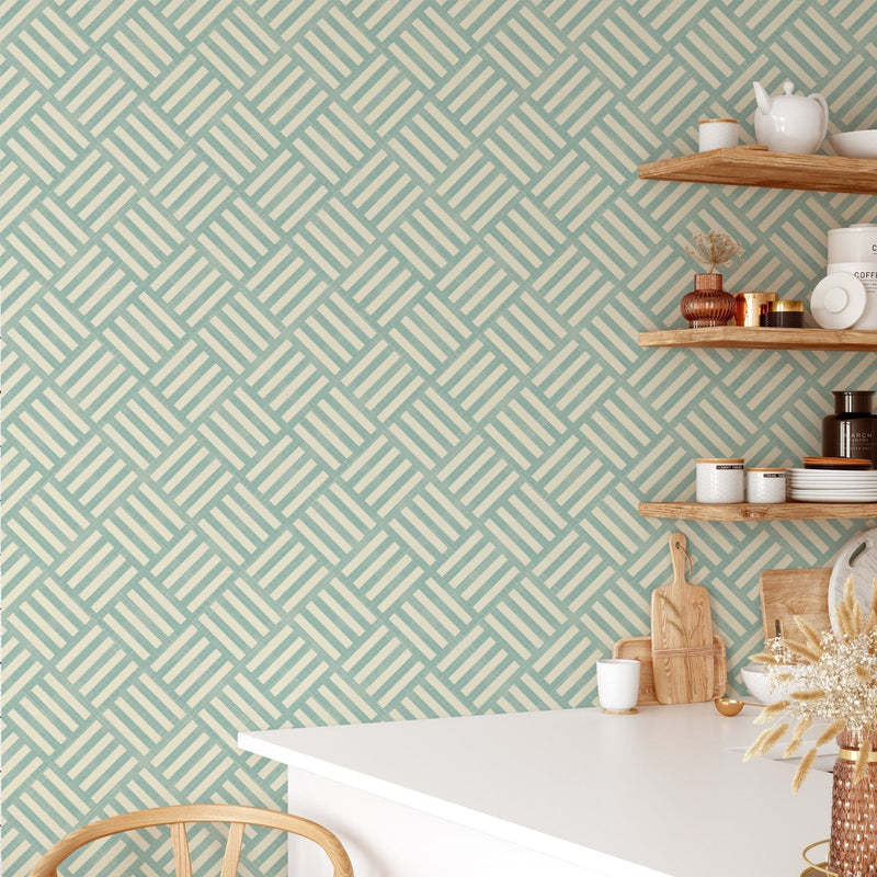 Green Geometric Stripes Pattern Peel and Stick Wallpaper