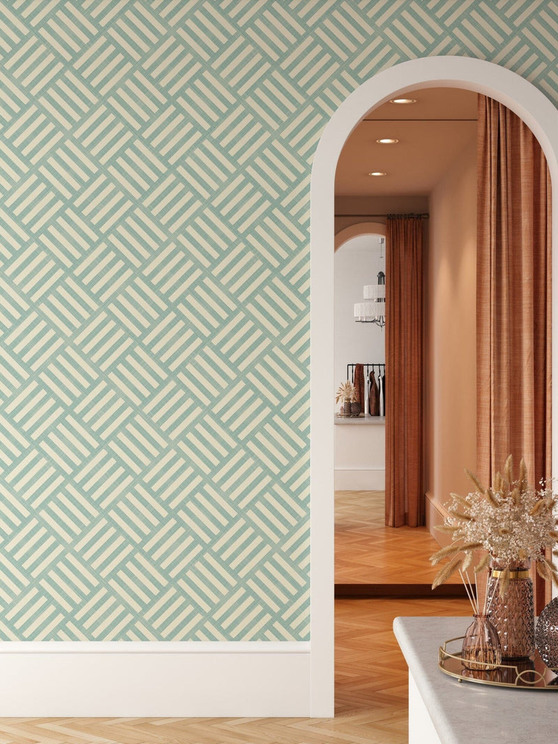 Green Geometric Stripes Pattern Peel and Stick Wallpaper