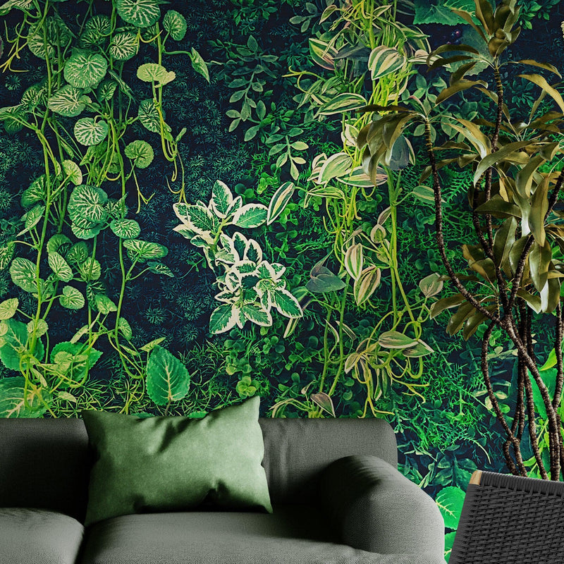 Greenery Jungle Bush Wallpaper Mural. Tropical Leaves / Fern Wallpaper.