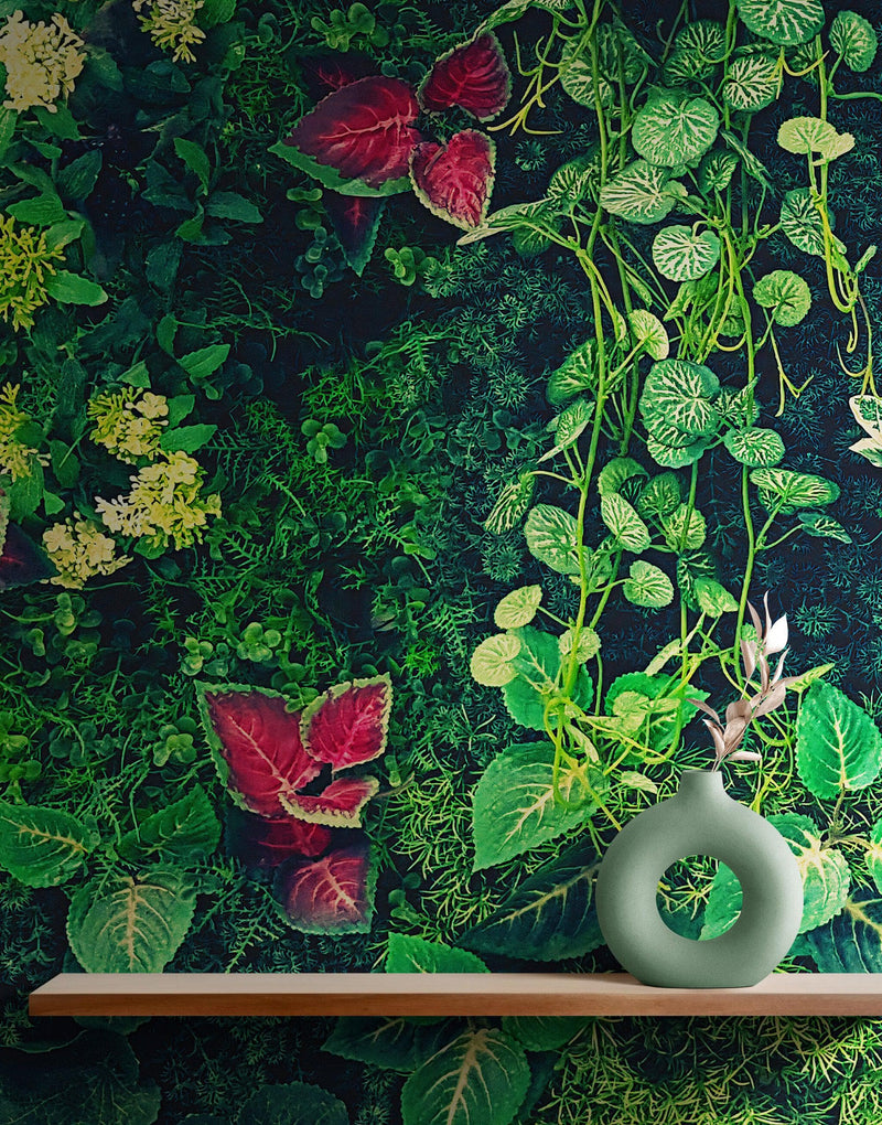 Greenery Jungle Bush Wallpaper Mural. Tropical Leaves / Fern Wallpaper.