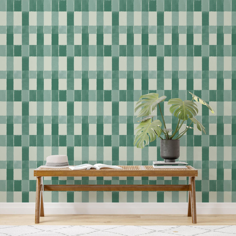 Modern Green Checkered Wallpaper Peel and Stick