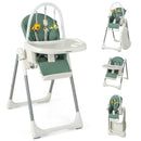 4-in-1 Foldable Baby High Chair with 7 Adjustable Heights and Free Toys Bar