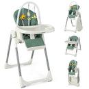 4-in-1 Foldable Baby High Chair with 7 Adjustable Heights and Free Toys Bar by LJGDeals