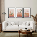 Boho Abstract Wall Art Set of 3 Prints. Green Leaves by Wall Art Set