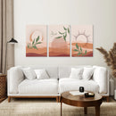Boho Abstract Wall Art Set of 3 Prints. Green Leaves by Wall Art Set