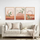 Boho Abstract Wall Art Set of 3 Prints. Green Leaves by Wall Art Set