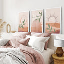Boho Abstract Wall Art Set of 3 Prints. Green Leaves by Wall Art Set
