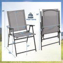 2 Pieces Patio Folding Chairs with Armrests for Deck Garden Yard-Gray