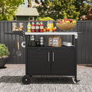 Outdoor Grill Cart with Storage and Folding Stainless Steel Top-Black by LJGDeals