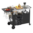 Outdoor Grill Cart with Storage and Folding Stainless Steel Top-Black by LJGDeals