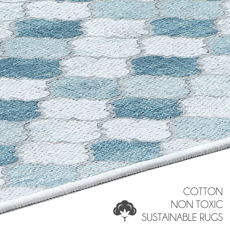 Moroccan Design Non Skid Washable Kitchen Runner Rugs Set of 2| 44 x 24 and 31.5 x 20 Inches Floor Mats |Gray&Blue