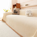 Textured Striped Cozy Couch Cover Throw Blanket with Pom Pom Trim for Sectional Sofa