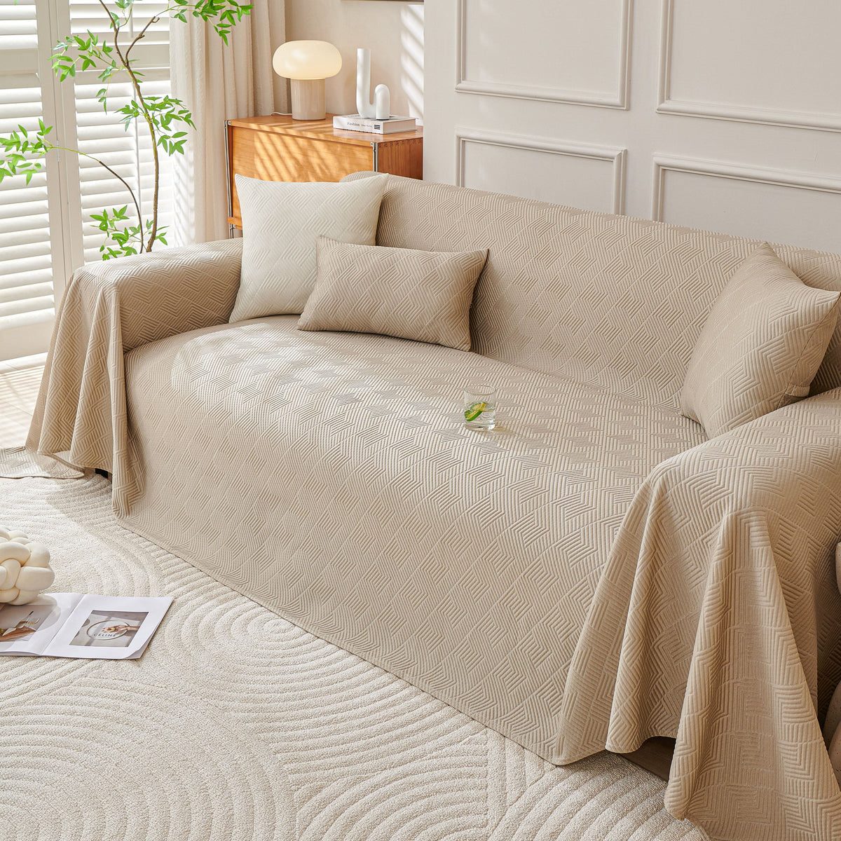 Cooling Scratch Proof Large Sofa Throw Cover, Geometric Texture Couch Protector