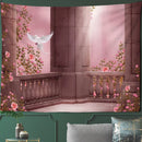 GobekUsa Court Woman Gothic Architecture Tapestry Wall Art with Rose Scenery & Pigeons