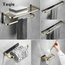 GobekUsa Gold & Black Bathroom Hardware Set: Shelf, Towel Rack, Paper Holder, Brush Holder