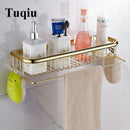 GobekUsa Gold Brass Bathroom Shelf with Towel Hanger, Shampoo Holder, and Basket
