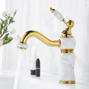 GobekUsa Gold Brass and Marble Bathroom Basin Faucet Cold Hot Water Mixer Sink Tap