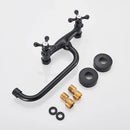 GobekUsa Antique Brass Basin Faucet Wall Mounted Dual Handles Swivel Spout Mixer Tap
