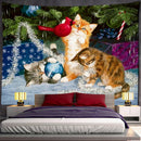 GobekUsa Christmas Kitten Snowman Tapestry Wall Hanging - Anime Cute Illustration Home Decor
