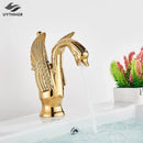 GobekUsa Brass Golden Swan Faucet for Bath Basin, Cold & Hot Water Mixer Tap