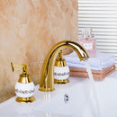 GobekUsa Golden Plated Bathroom Faucet Set with Ceramic Cross Handles