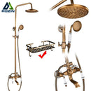 GobekUsa Brass Antique Shower Faucet Set with Porcelain Ceramic Swivel Bath Spout