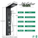 GobekUsa LCD Black LED Rainfall Shower Panel with 5 Massage Jets Wall Mount