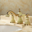 GobekUsa Gold Brass Jade 3 Hole Widespread Basin Faucet with Double Handle