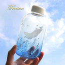 GobekUsa Blue Glass Water Bottle 600ml Cute Polar Bear Seal Design Waterbottle