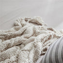 GobekUsa Beige Chunky Knit Tassel Blanket - Soft Plaid Weighted Throw for Home Decor and Sofa - Industrial Style Tapestry