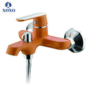 GobekUsa Brass Chrome Wall Mounted Shower Faucet Set with Green Orange Shower Head