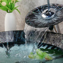 GobekUsa Black Round Basin Tap Set Mixer Faucet Washbasin Tempered Glass Chrome