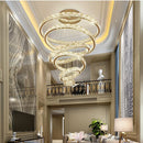 GobekUsa Crystal LED Chandelier: Luxury Modern Ring Stair Hanging Lamp for Living Room Decor
