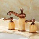 GobekUsa Gold Brass Jade 3 Hole Widespread Basin Faucet with Double Handle