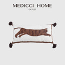 GobekUsa Antique Brown Tiger Print Ethnic Style Pillow Cover with Tassels