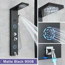 GobekUsa LCD Black LED Rainfall Shower Panel with 5 Massage Jets Wall Mount