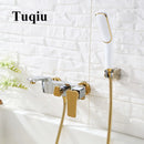 GobekUsa Gold & White Wall Mounted Bathtub Faucet, Brass Bath Shower Mixer
