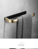 GobekUsa Gold & Black Bathroom Hardware Set: Shelf, Towel Rack, Paper Holder, Brush Holder