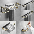 GobekUsa Gold & Black Bathroom Hardware Set: Shelf, Towel Rack, Paper Holder, Brush Holder
