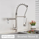 GobekUsa Dual Spout Kitchen Sink Faucet - Matte Black Finish, Deck Mount Spring Mixer