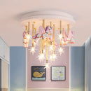 GobekUsa Kids Resin Horse Paper Crane Ceiling Light - Blue Pink LED Bedroom Lamp