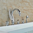 GobekUsa Crystal Knob Swan Faucet 5-Hole Widespread Tub Mixer with Handshower
