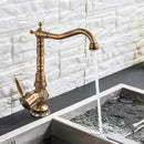 GobekUsa Antique Brass Basin Faucet Long Spout Flower Carved Sink Tap 360 Rotation