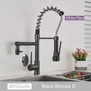 GobekUsa Black Brass Kitchen Faucet with Dual Spout, 360 Rotation, Deck Mounted